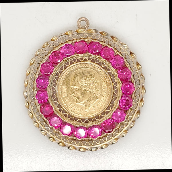 Vintage 14kt Yellow Gold Dos Pesos Gold Coin Charm