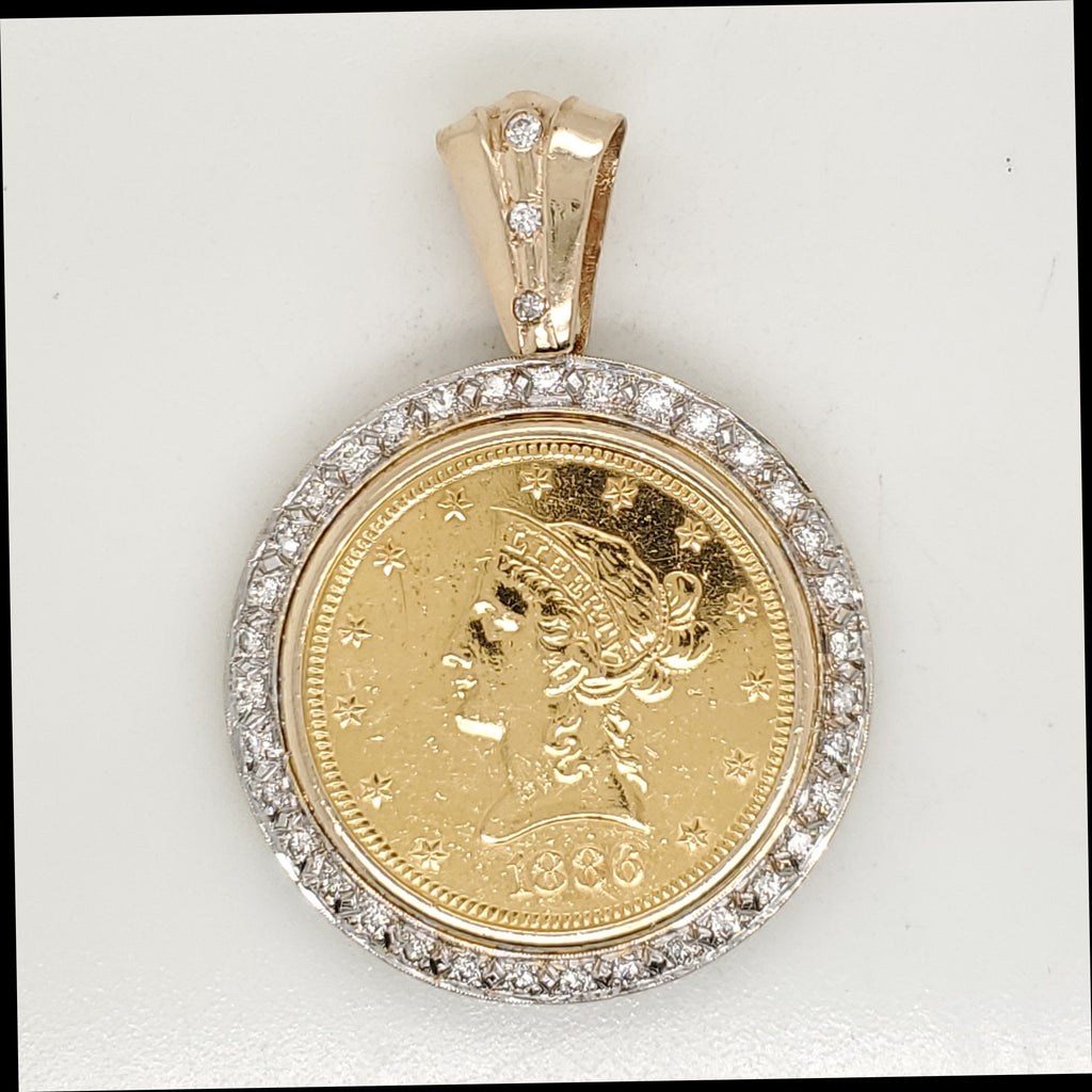 1886 US $10 Gold Coin and Diamond Pendant