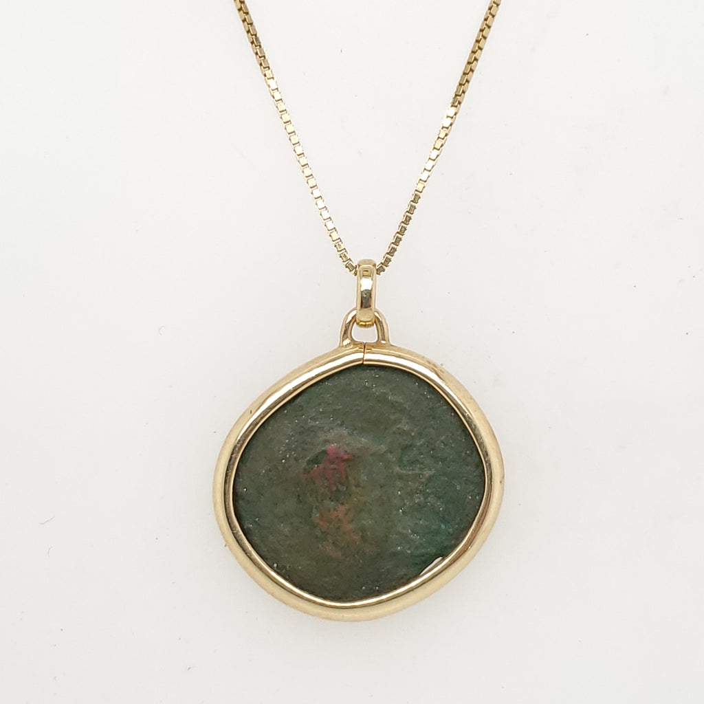 14kt Yellow Gold Ancient Bronze Coin Pendant Necklace