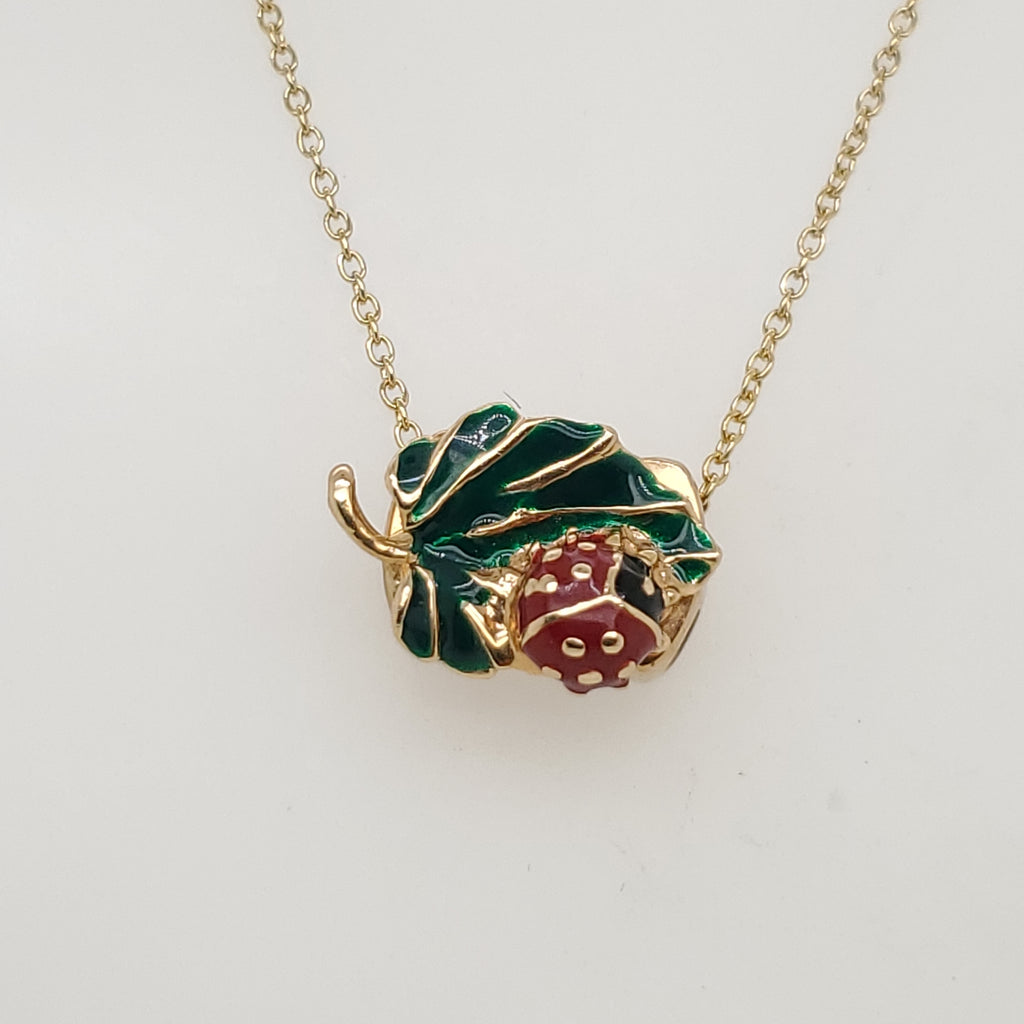 14kt Yellow Gold Lady Bug Slide Pendant Necklace