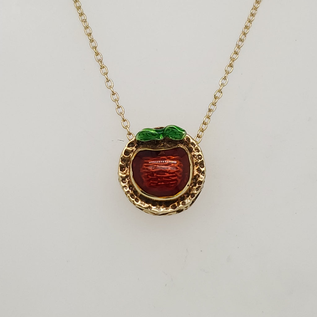 14kt Yellow Gold Enamel Apple Slide Pendant Necklace