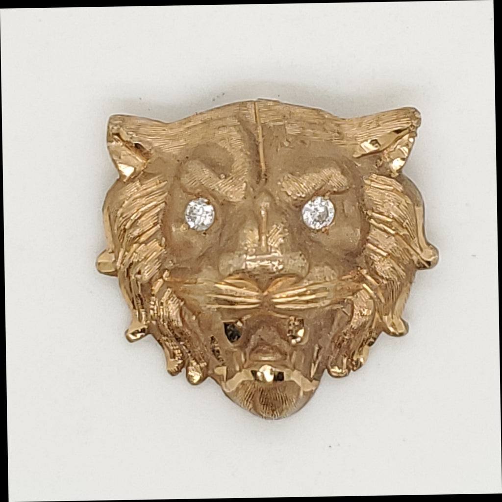 14kt Yellow Gold and Diamond Lions Head Pendant