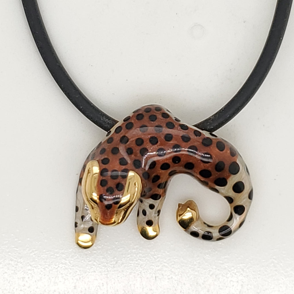 14kt Yellow Gold and Enamel Panther Necklace