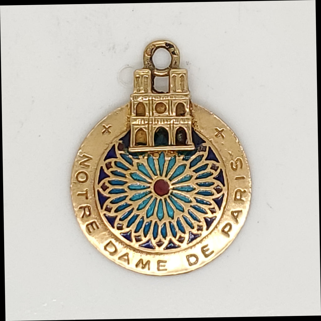 Vintage French 18kt Yellow Gold Plique A Jour Enamel Pendant/Charm