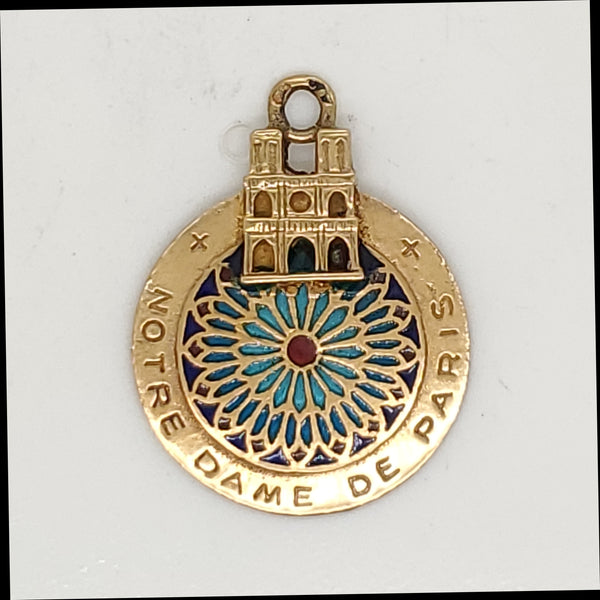 Vintage French 18kt Yellow Gold Plique A Jour Enamel Pendant/Charm