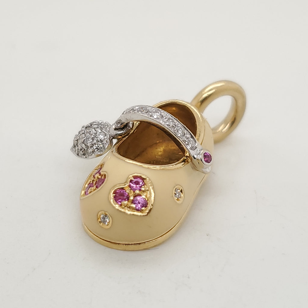 Pre-owned Aaron Basha 18kt Yellow Gold Baby Shoe Pendant/Charm