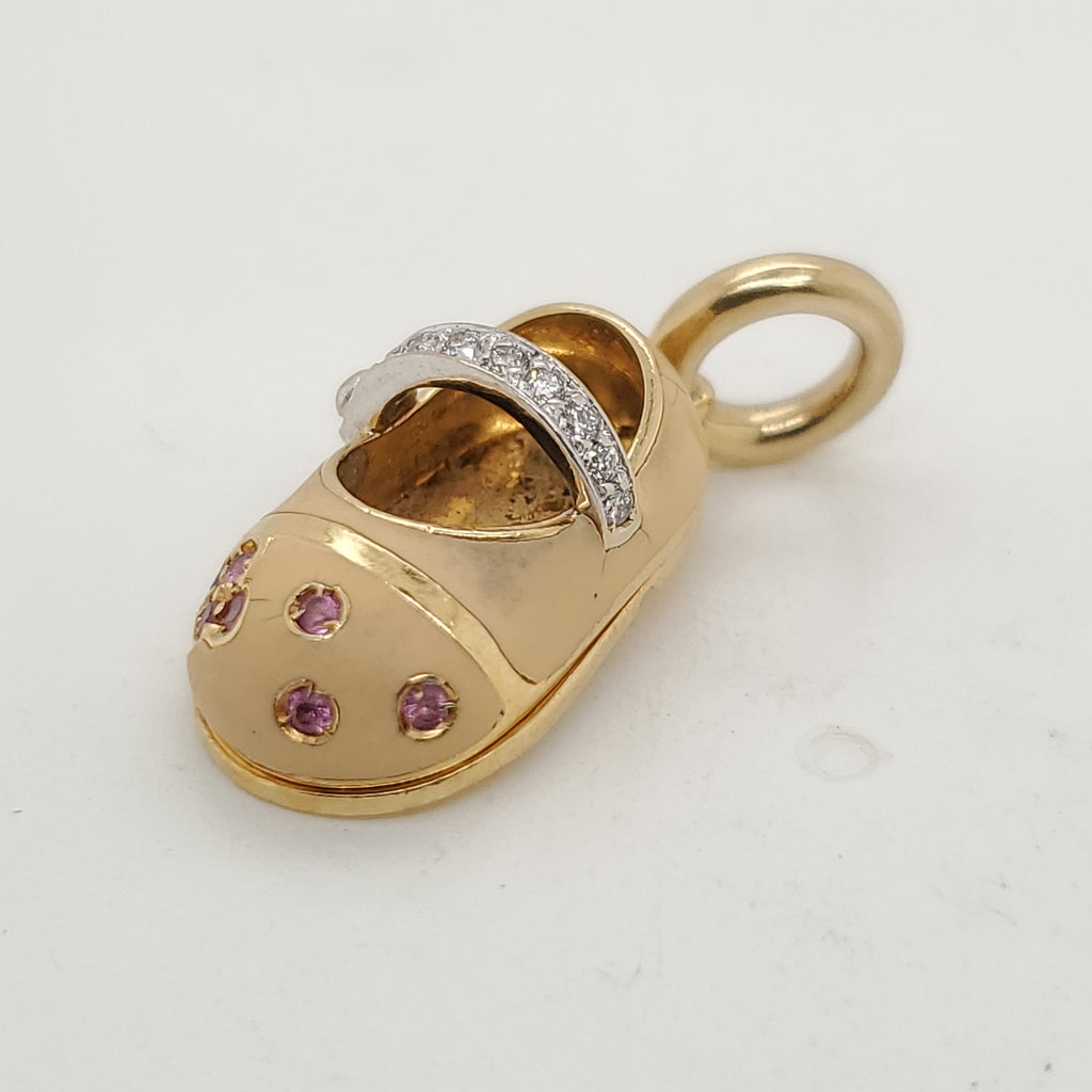 Pre-owned Aaron Basha 18kt Yellow Gold Baby Shoe Pendant/Charm