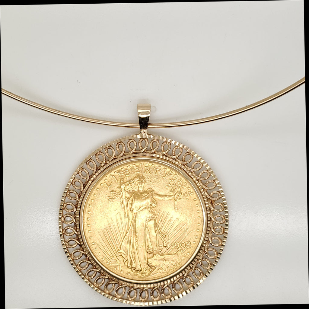 1908 US $20 Gold Coin Pendant Necklace