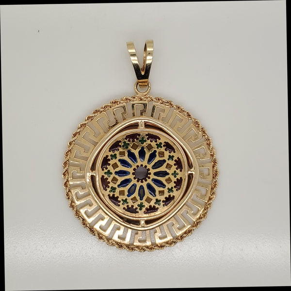 14kt Yellow Gold Plique A Jour Round Pendant