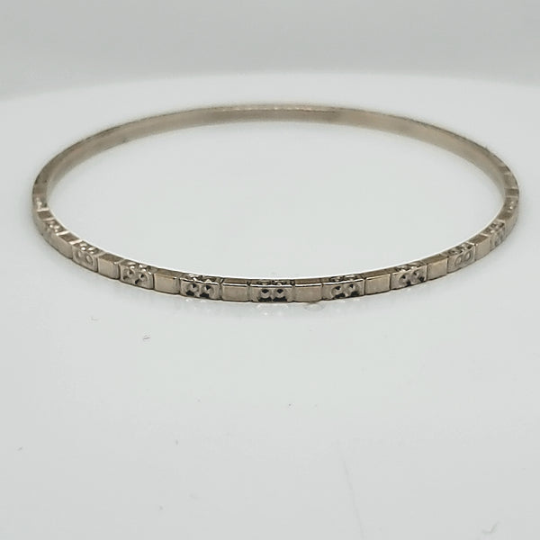 Vintage 18Kt White Gold Engraved Bangle Bracelet