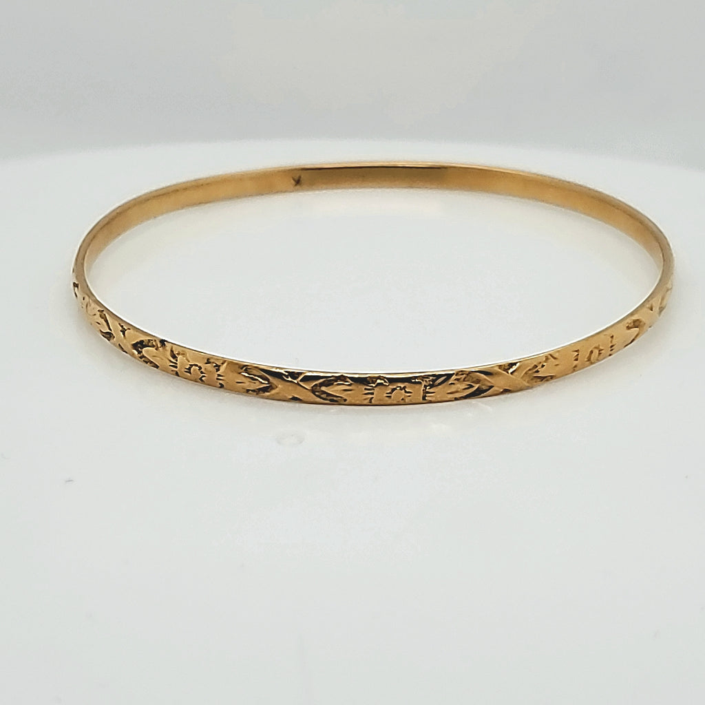 Vintage 18Kt Yellow Gold Engraved Bangle Bracelet