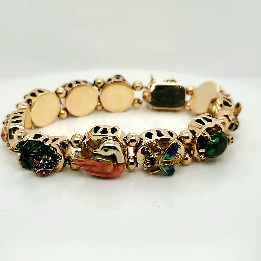 14kt Yellow Gold Enamel Animal Slide Bracelet