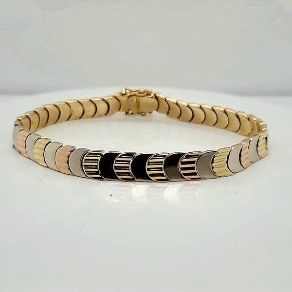 18 Kt Yg ""Bisarella"" Tri Gold Moon Link Bracelet 7.8Mm Wide