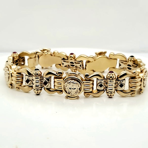 14kt Yellow Gold Sapphire and Ruby Plaque Link Bracelet