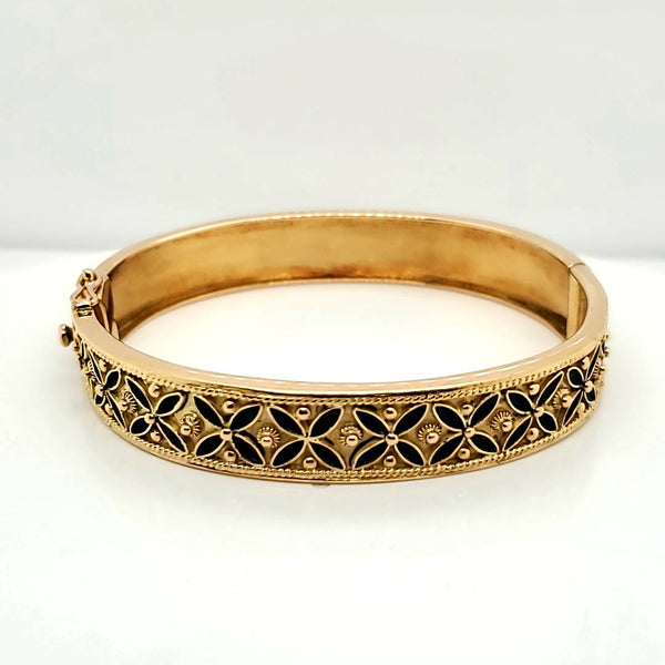Vintage 18kt Yellow gold and Enamel Bangle Bracelet