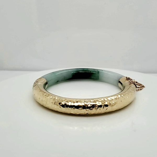 Vintage 14Kt Yellow Gold And Jade Hinged Bangle Bracelet