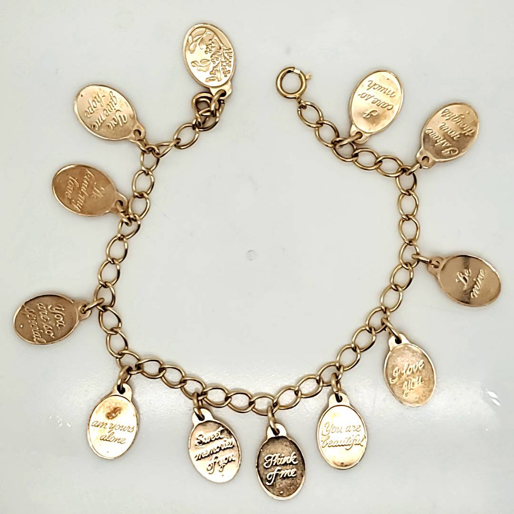 14kt Yellow Gold Romantic Sayings Charm Bracelet