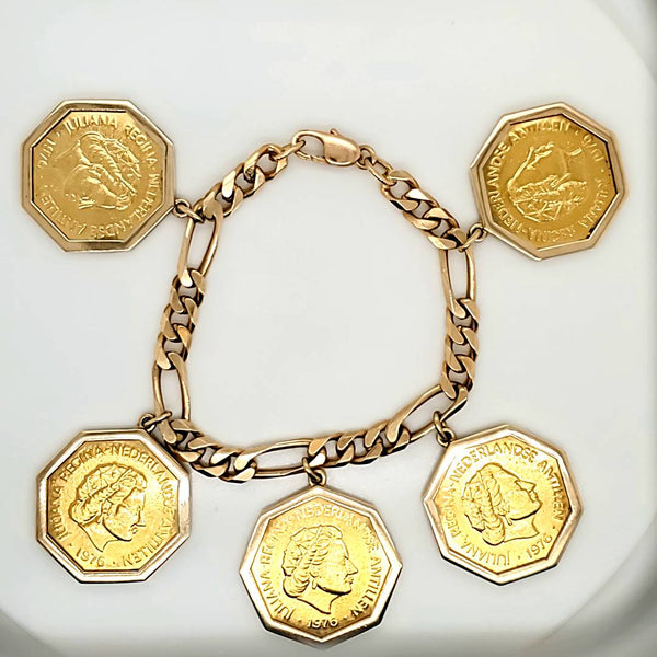 14Kt Yellow Gold Five 200 Gulden Gold Coin Bracelet