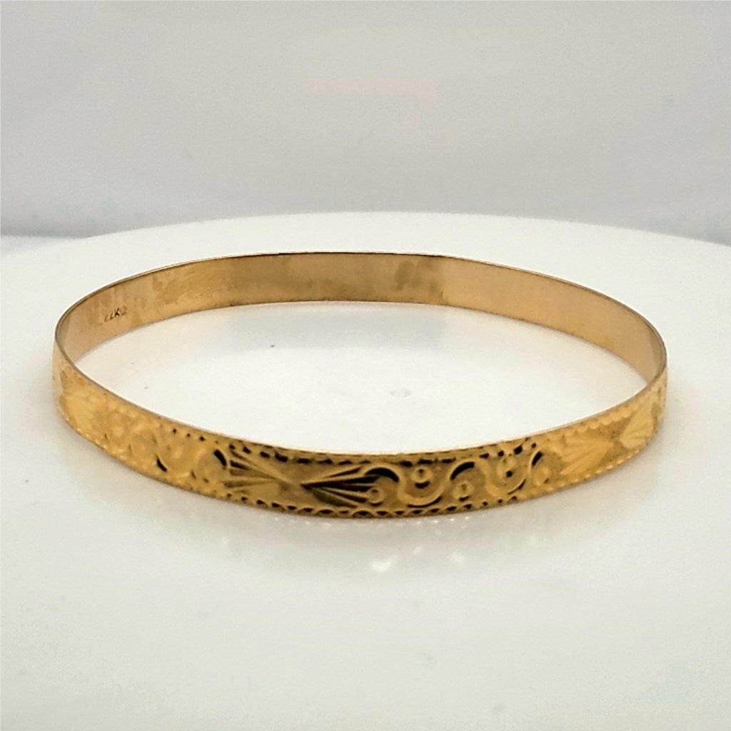 22Kt Yellow Gold Engraved Bangle Bracelet