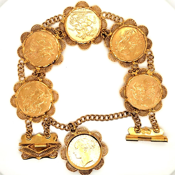 Vintage 22Kt Yellow Gold Filigree Bracelet With English Sovereign Coins