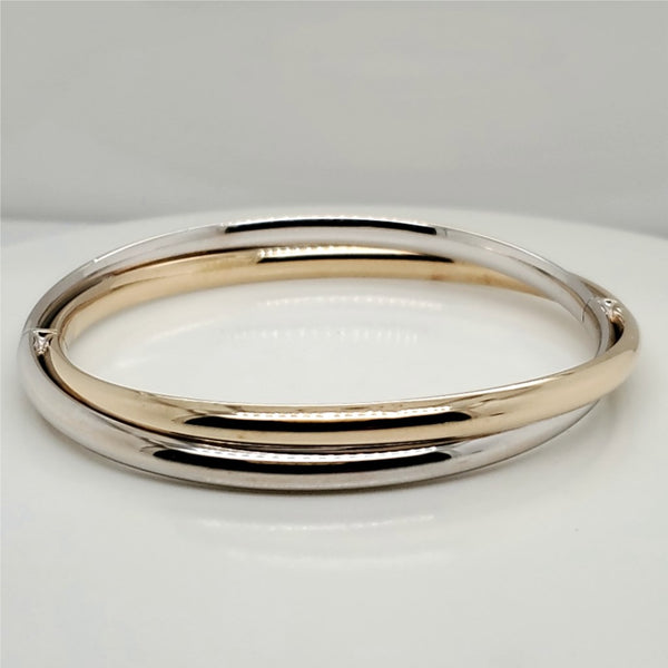 Vintage 14kt White and Yellow Gold Crossover Hinged Bangle Bracelet