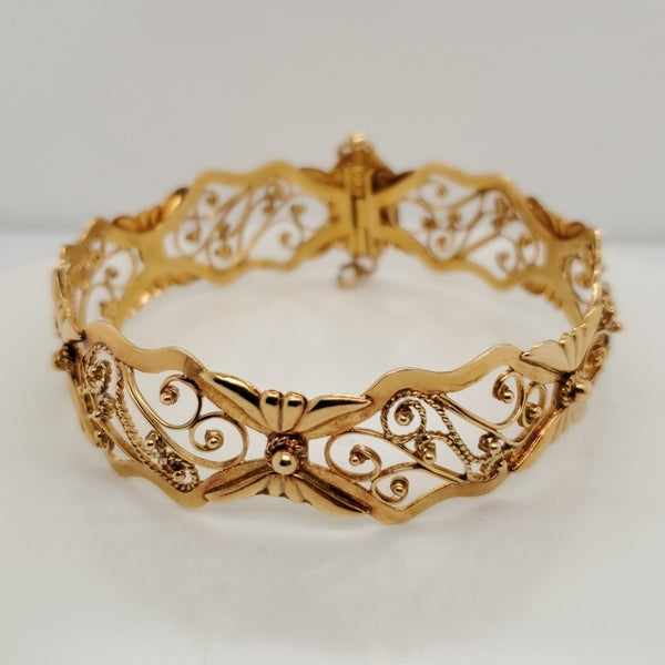 18kt Yellow Gold Filigree Bangle Bracelet