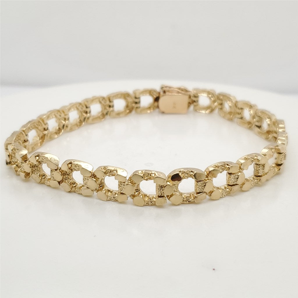 Mens 14kt Yellow Gold Nugget Bracelet