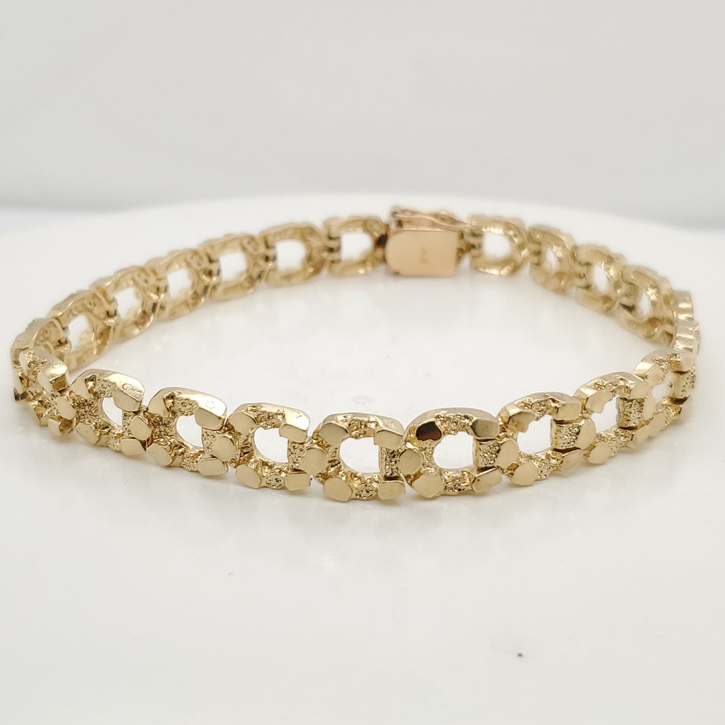 Mens 14kt Yellow Gold Nugget Bracelet