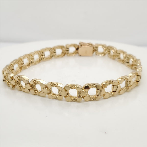 Mens 14kt Yellow Gold Nugget Bracelet