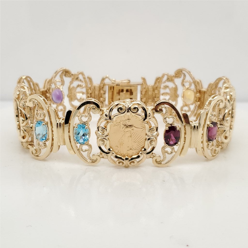 14kt Yellow Gold Gold Coin and Gemstone Bracelet