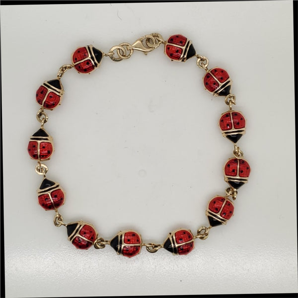 14kt Yellow Gold Enamel Lady Bug Bracelet