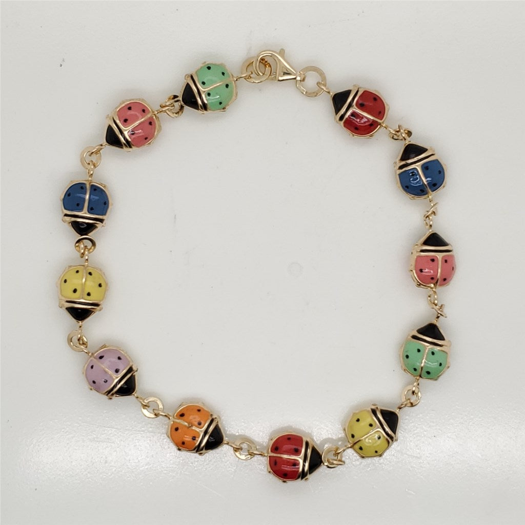14kt Yellow Gold Enamel Lady Bug Bracelet
