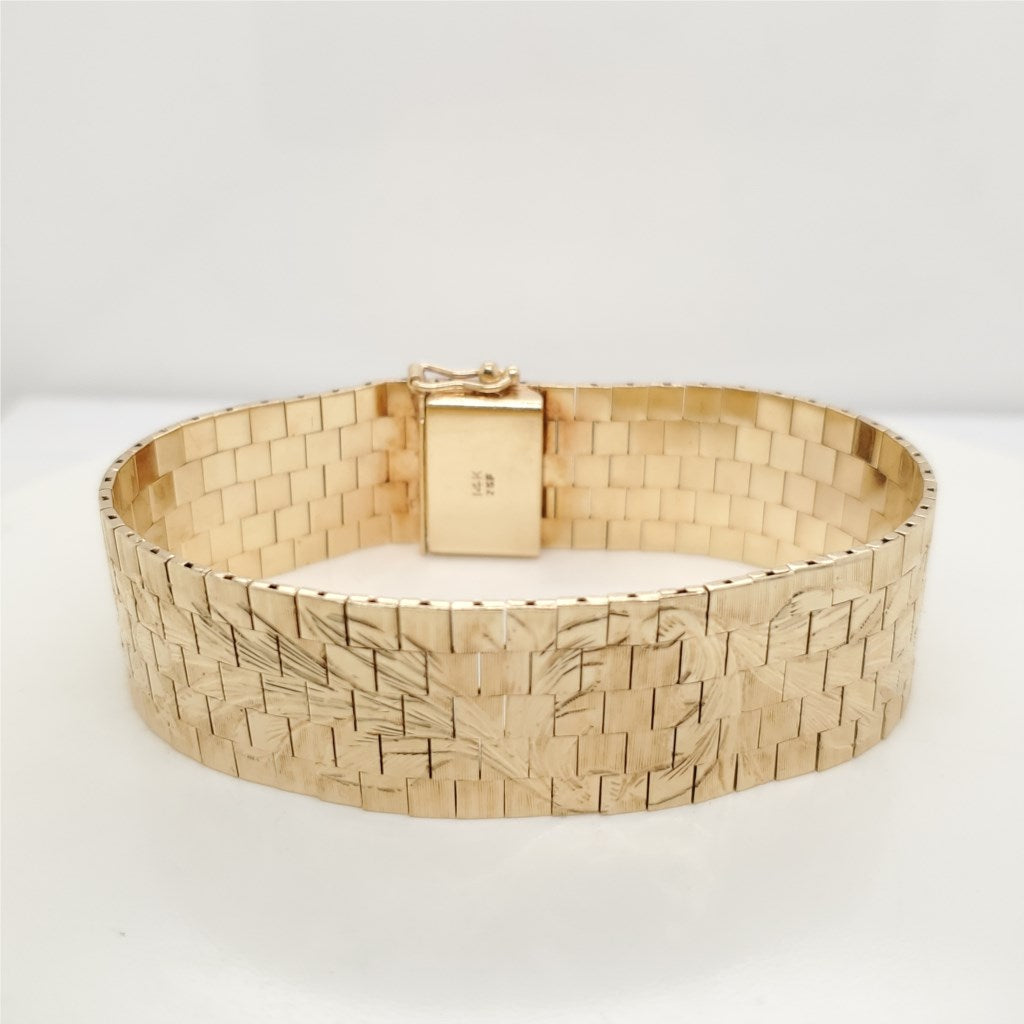 Zeldman & Friedman 14ktYellow Gold Wide Engraved Brick Link Bracelet