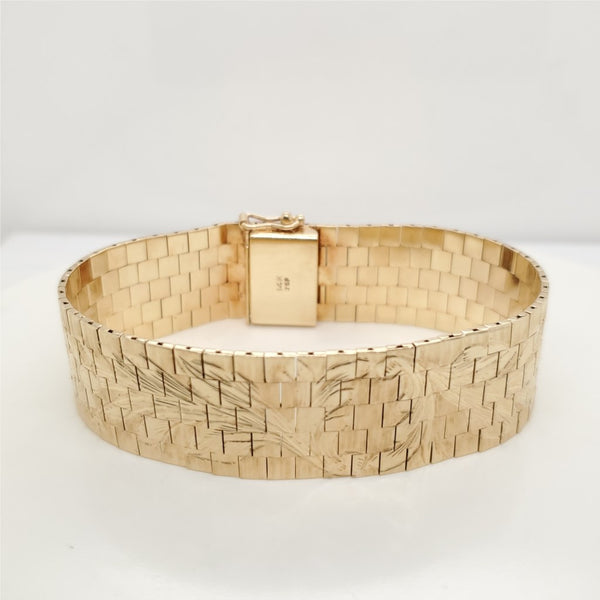 Zeldman & Friedman 14ktYellow Gold Wide Engraved Brick Link Bracelet