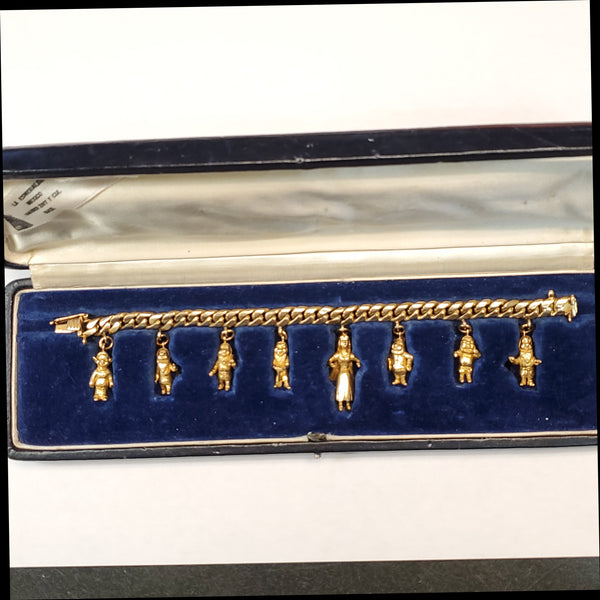 18kt Yellow Gold Snow White and The Seven Dwarves Cuban Link Charm Bracelet
