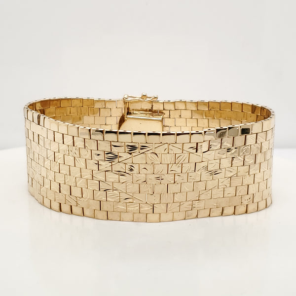 Zeldman & Friedman 14ktYellow Gold Wide Engraved Brick Link Bracelet