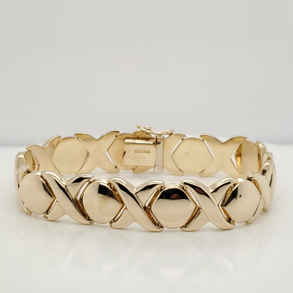 14Kt Yellow Gold X and O Link Bracelet