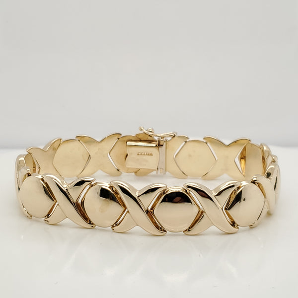 14Kt Yellow Gold X and O Link Bracelet