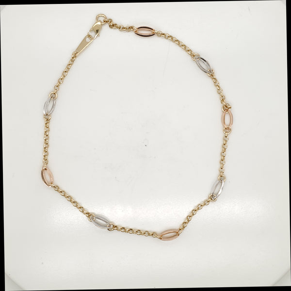 14kt Yellow White and rose Gold Anklet