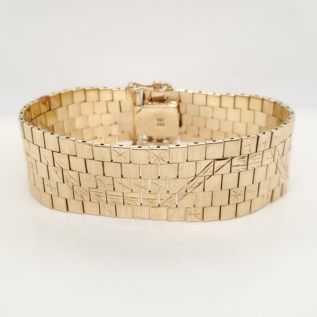 Zeldman & Friedman 14ktYellow Gold Wide Engraved Brick Link Bracelet