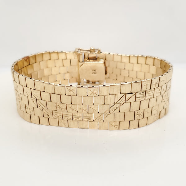 Zeldman & Friedman 14ktYellow Gold Wide Engraved Brick Link Bracelet