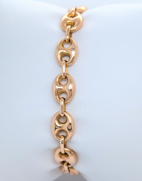 14K Yellow Gold 7mm Italian Coffee Bean Link Bracelet