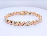 14K Tri-Color Link Bracelet in Rose, White, and Yellow Gold