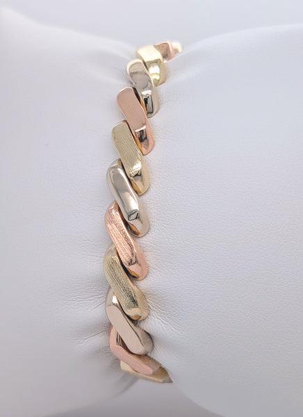 14K Tri-Color Link Bracelet in Rose, White, and Yellow Gold