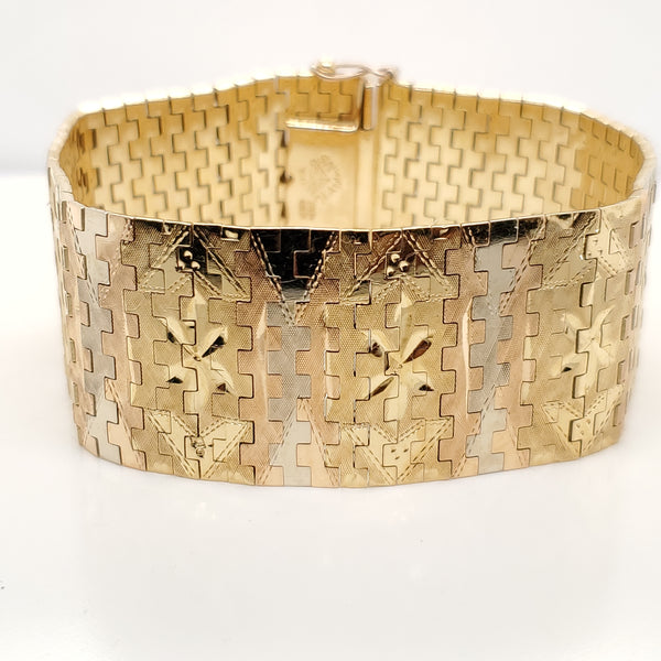 Vintage 18kt Yellow White and Rose Gold Brick Bracelet