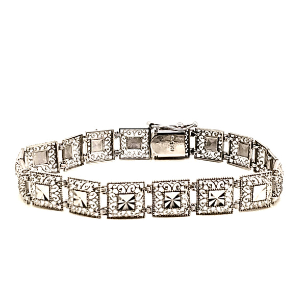 10kt White Gold Filigree Link Bracelet