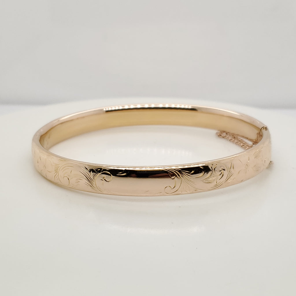 Antique Victorian 10kt Yellow Gold Engraved Hinged Bangle Bracelet