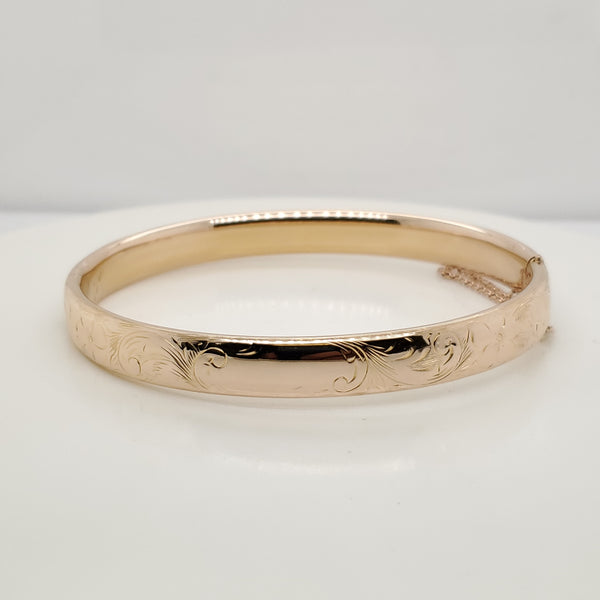 Antique Victorian 10kt Yellow Gold Engraved Hinged Bangle Bracelet