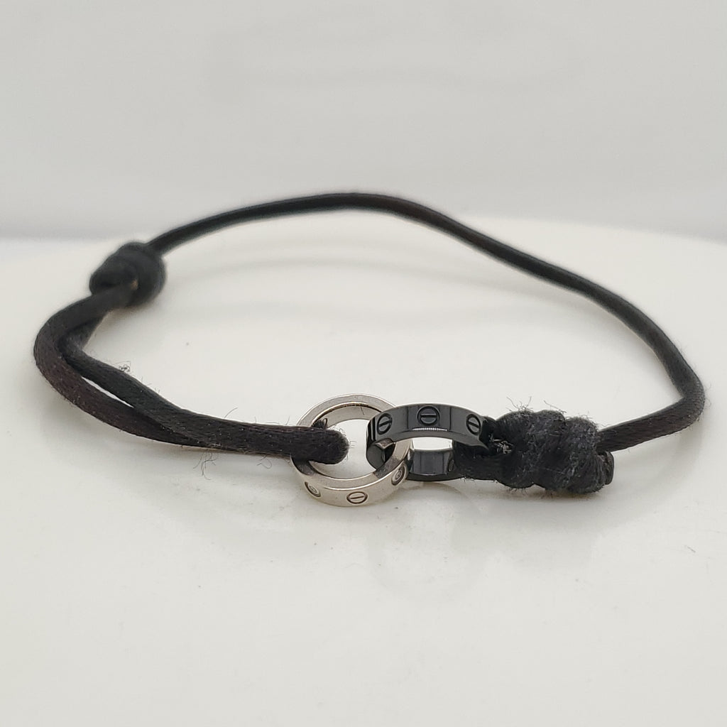 Pre-owned Cartier 18kt Gold Love Black Cord Bracelet
