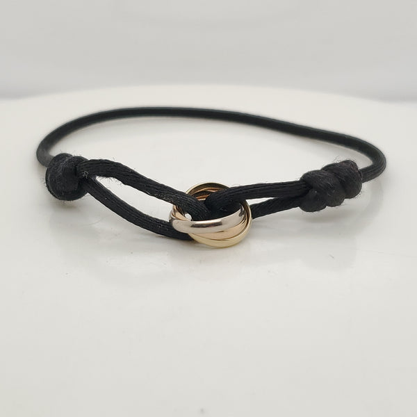 Pre-owned Cartier 18kt Gold Trinity Black Cord Bracelet